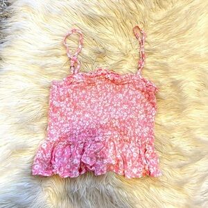 Pink Floral Smocked Crop Top